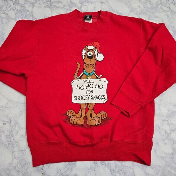 Vintage Christmas Sweatshirt Scooby-Doo Medium Red Novelty 90s Holiday‎ Festive - Picture 1 of 7